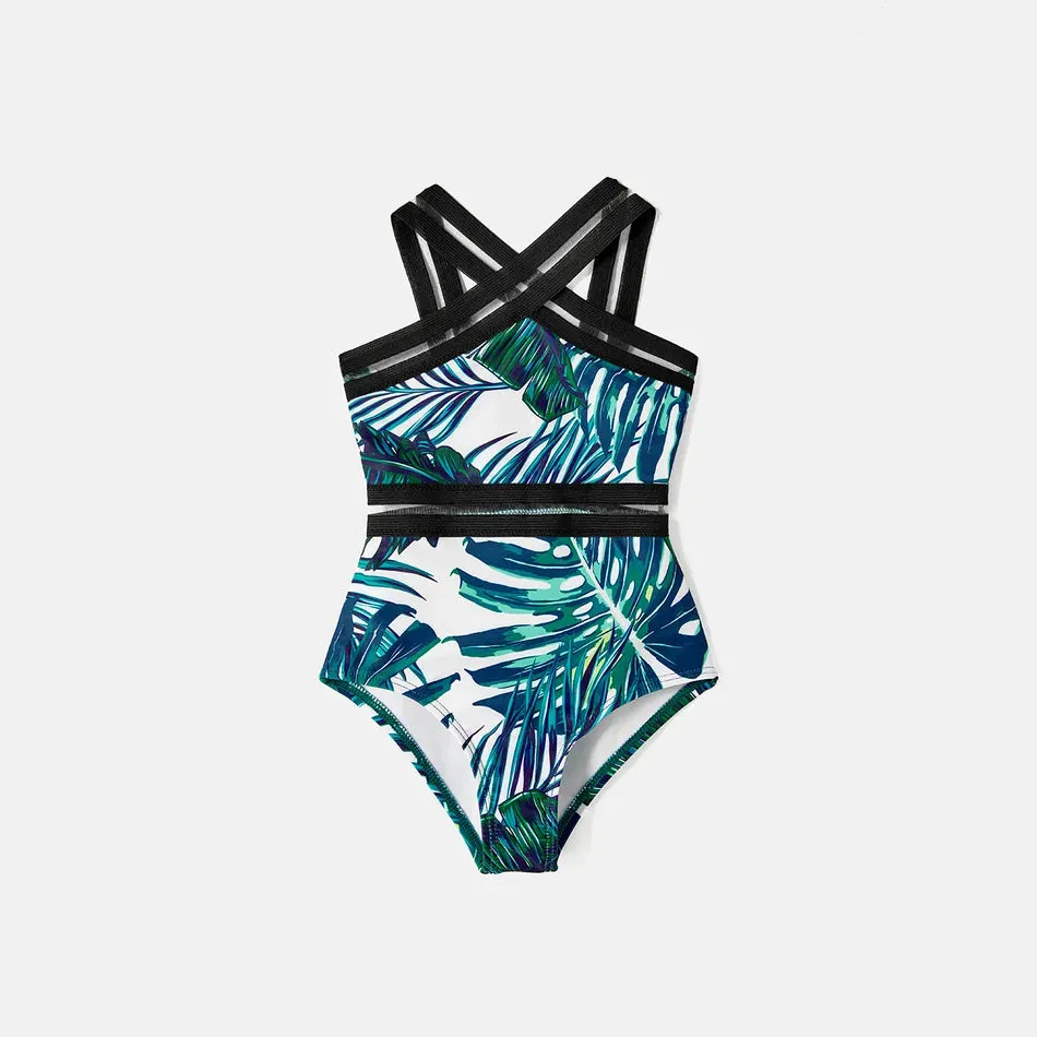 Green Palm Leaves Matching Family Bathing Suit