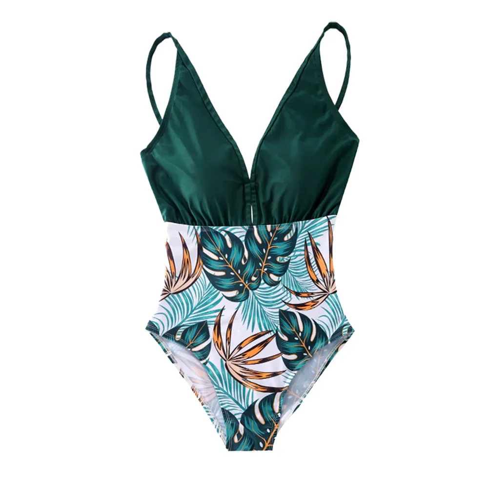 Green Palm Leaves Matching Family Bathing Suit