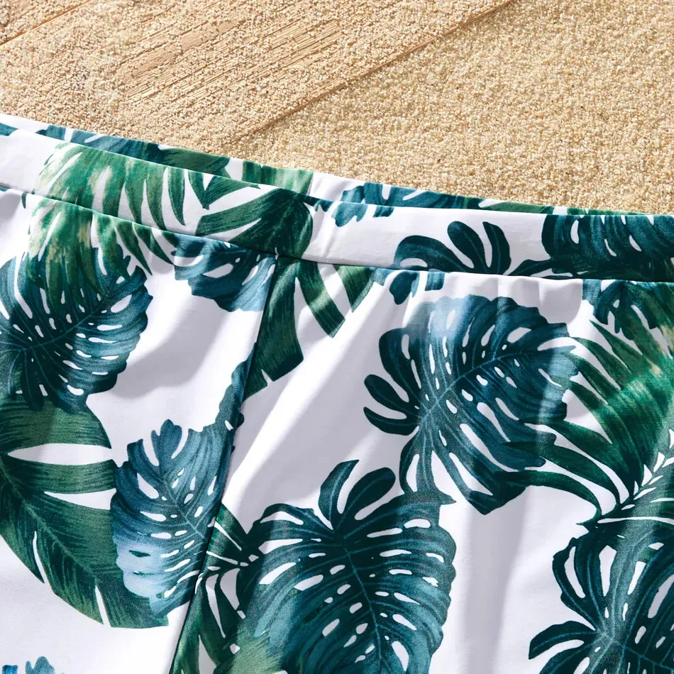 Green Palm Leaves Matching Family Bathing Suit