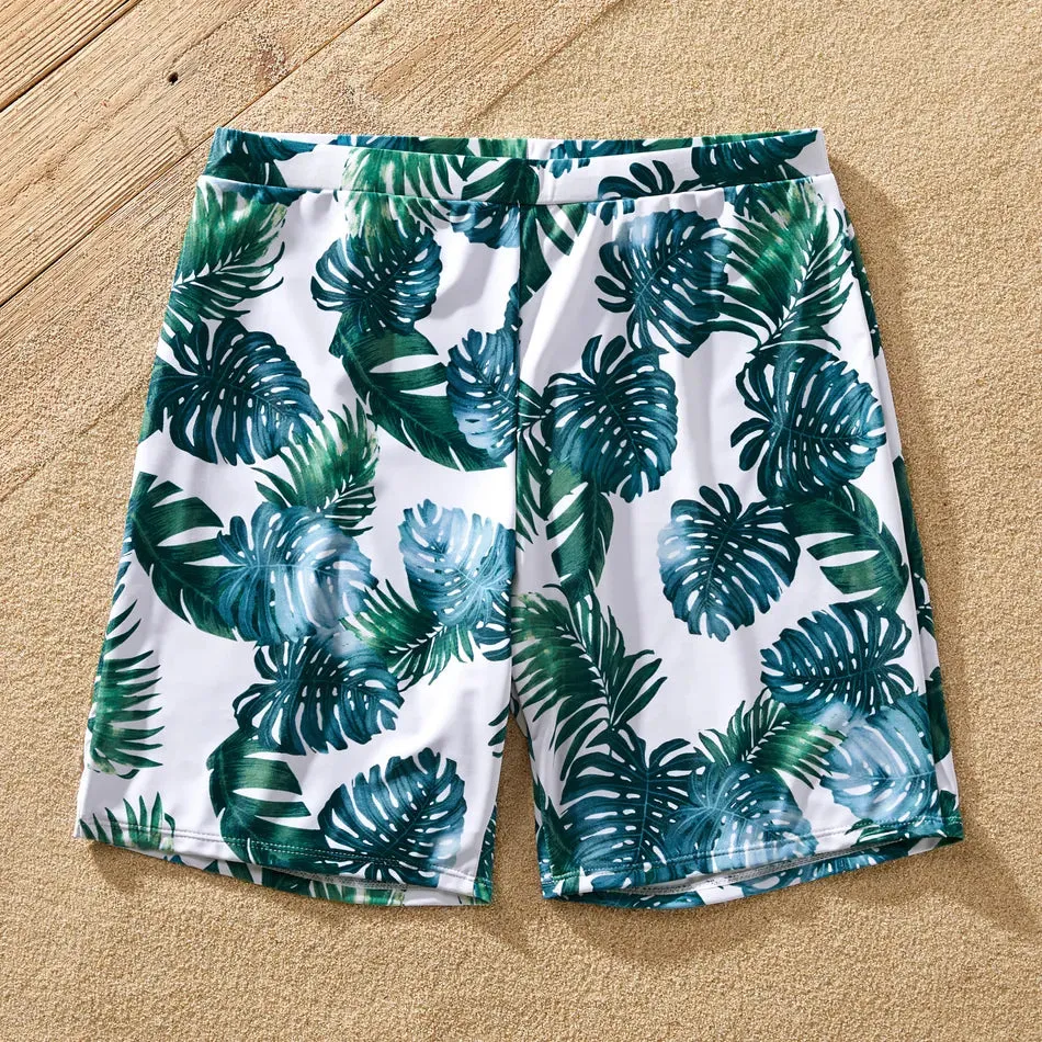 Green Palm Leaves Matching Family Bathing Suit