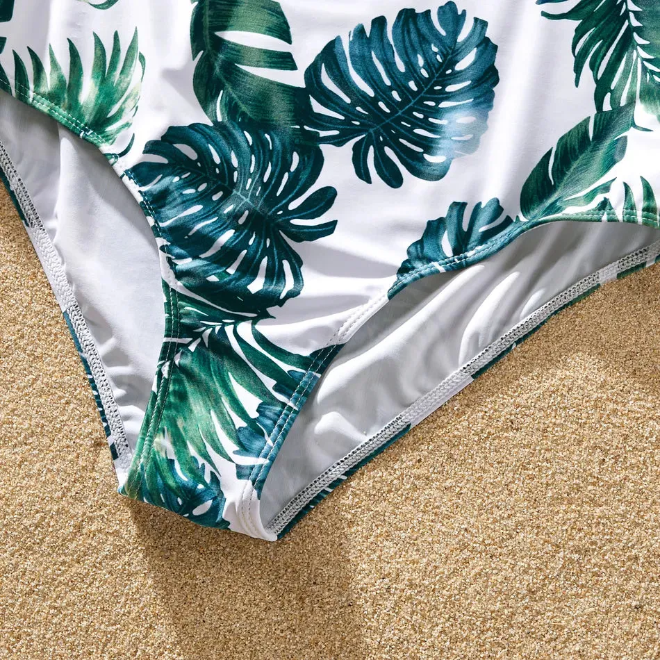 Green Palm Leaves Matching Family Bathing Suit