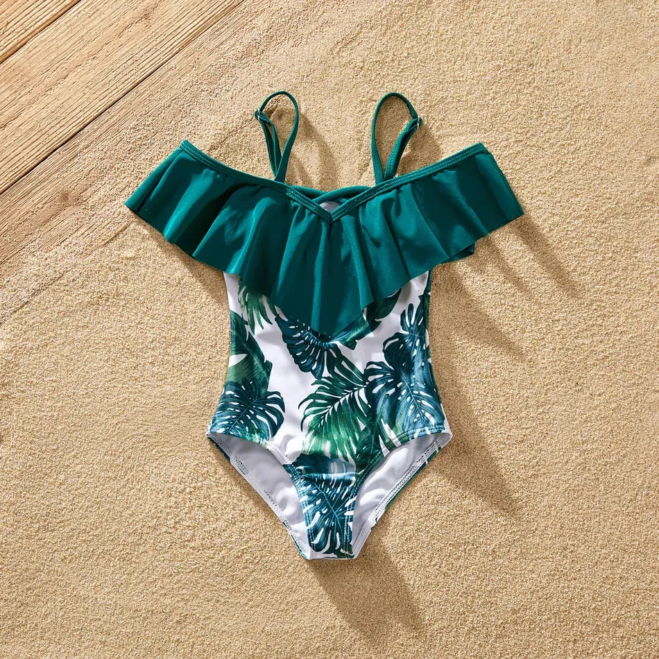 Green Palm Leaves Matching Family Bathing Suit