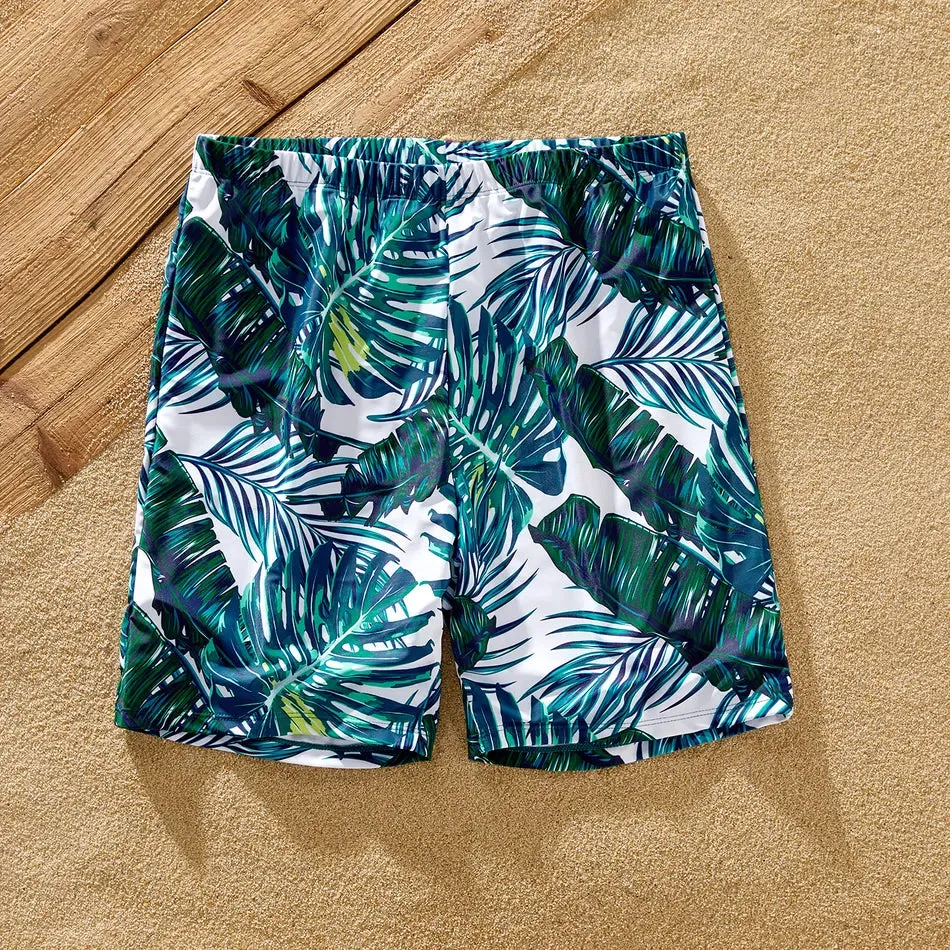 Green Palm Leaves Matching Family Bathing Suit