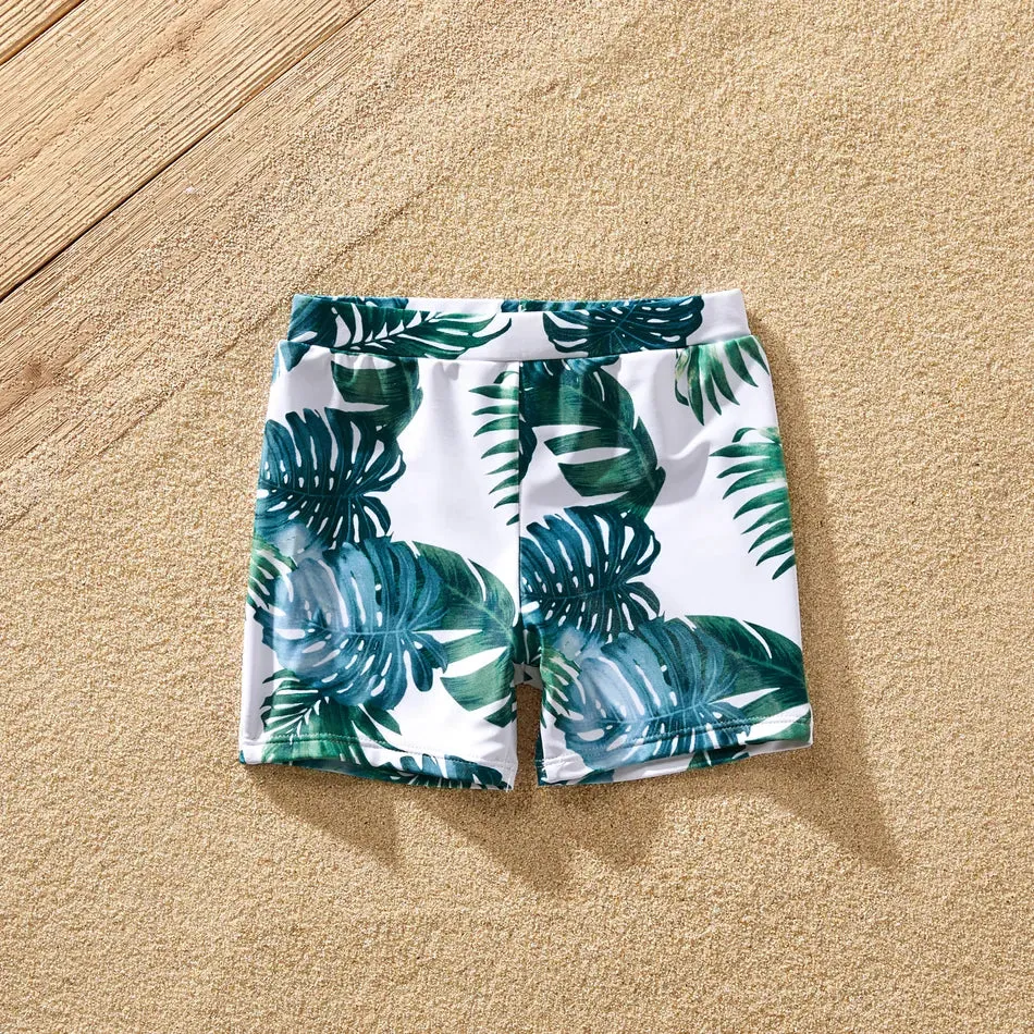 Green Palm Leaves Matching Family Bathing Suit