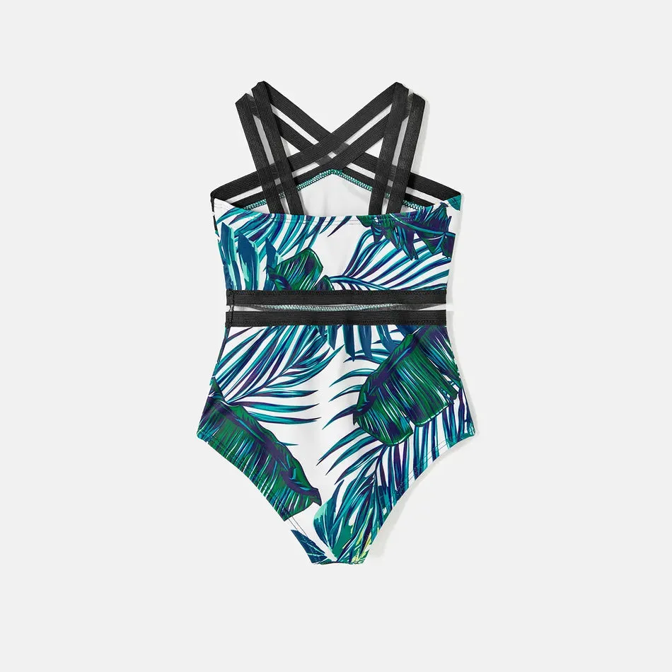 Green Palm Leaves Matching Family Bathing Suit