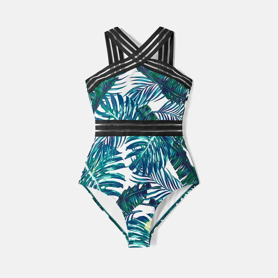 Green Palm Leaves Matching Family Bathing Suit