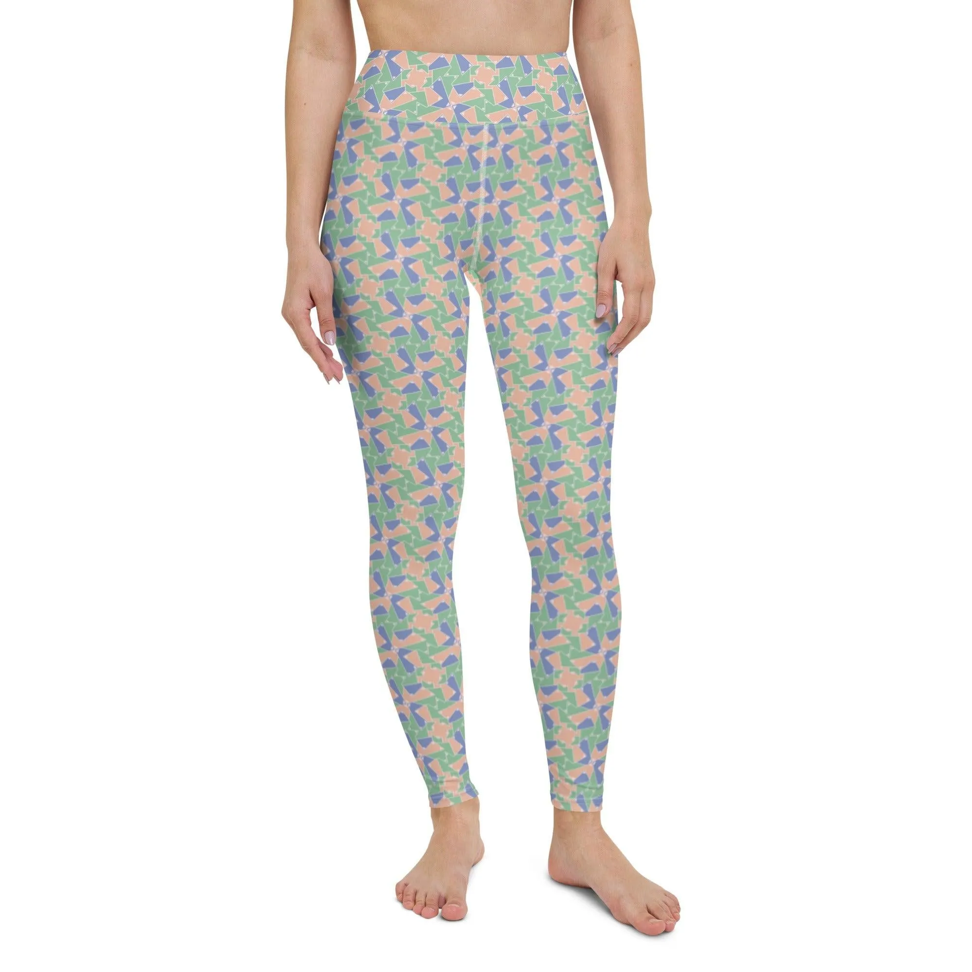 Green Patterned Women's High-Waisted Yoga Pants