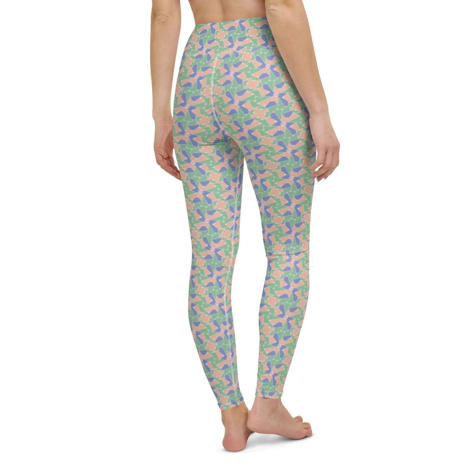 Green Patterned Women's High-Waisted Yoga Pants