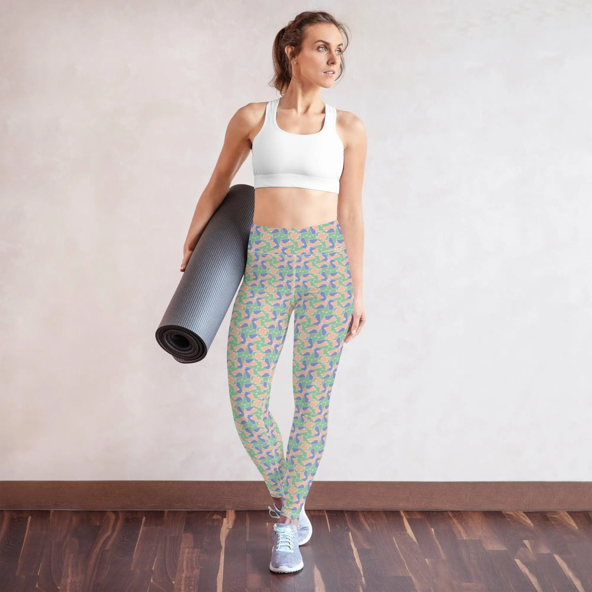 Green Patterned Women's High-Waisted Yoga Pants