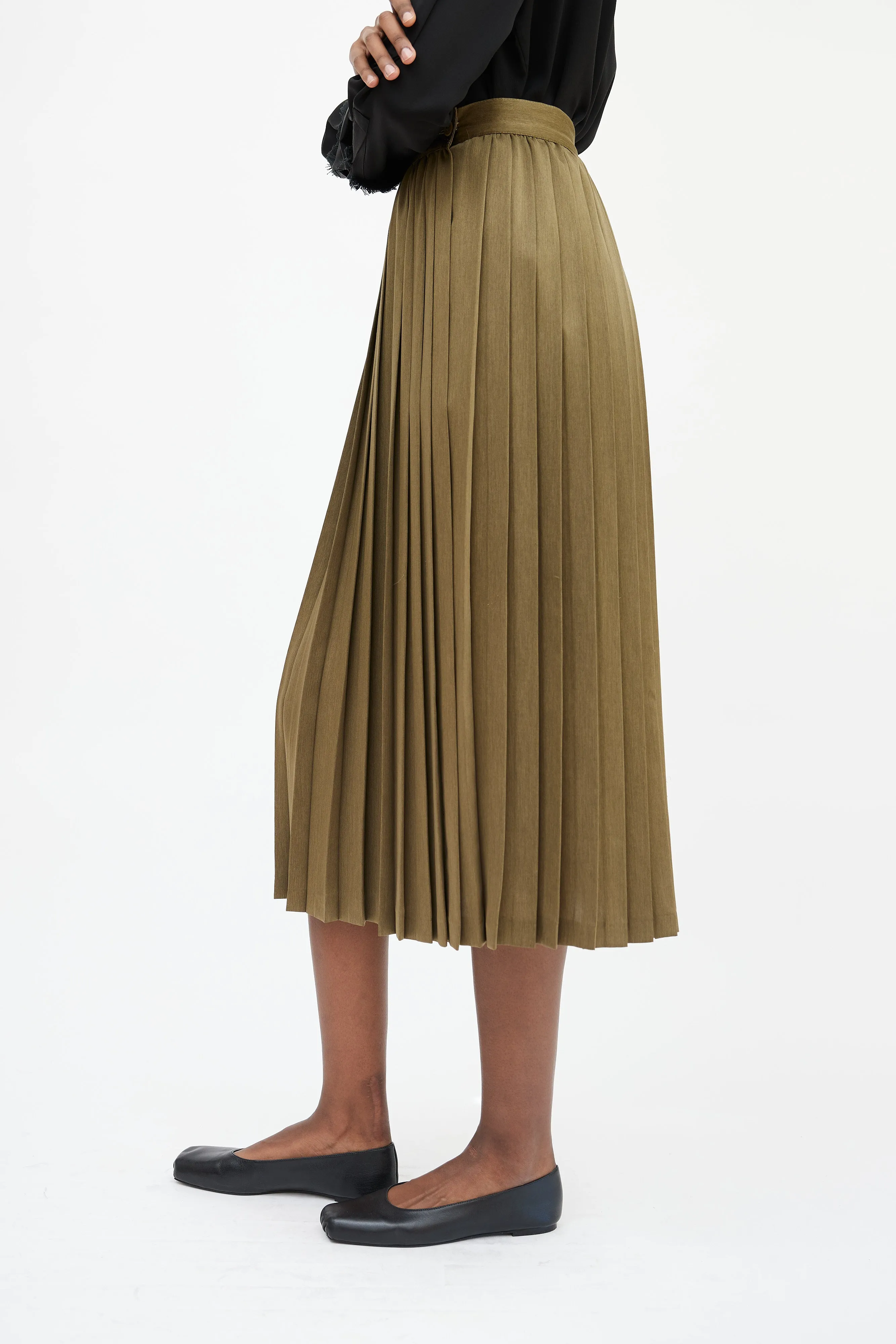 Green Pleated Wrap Front Skirt