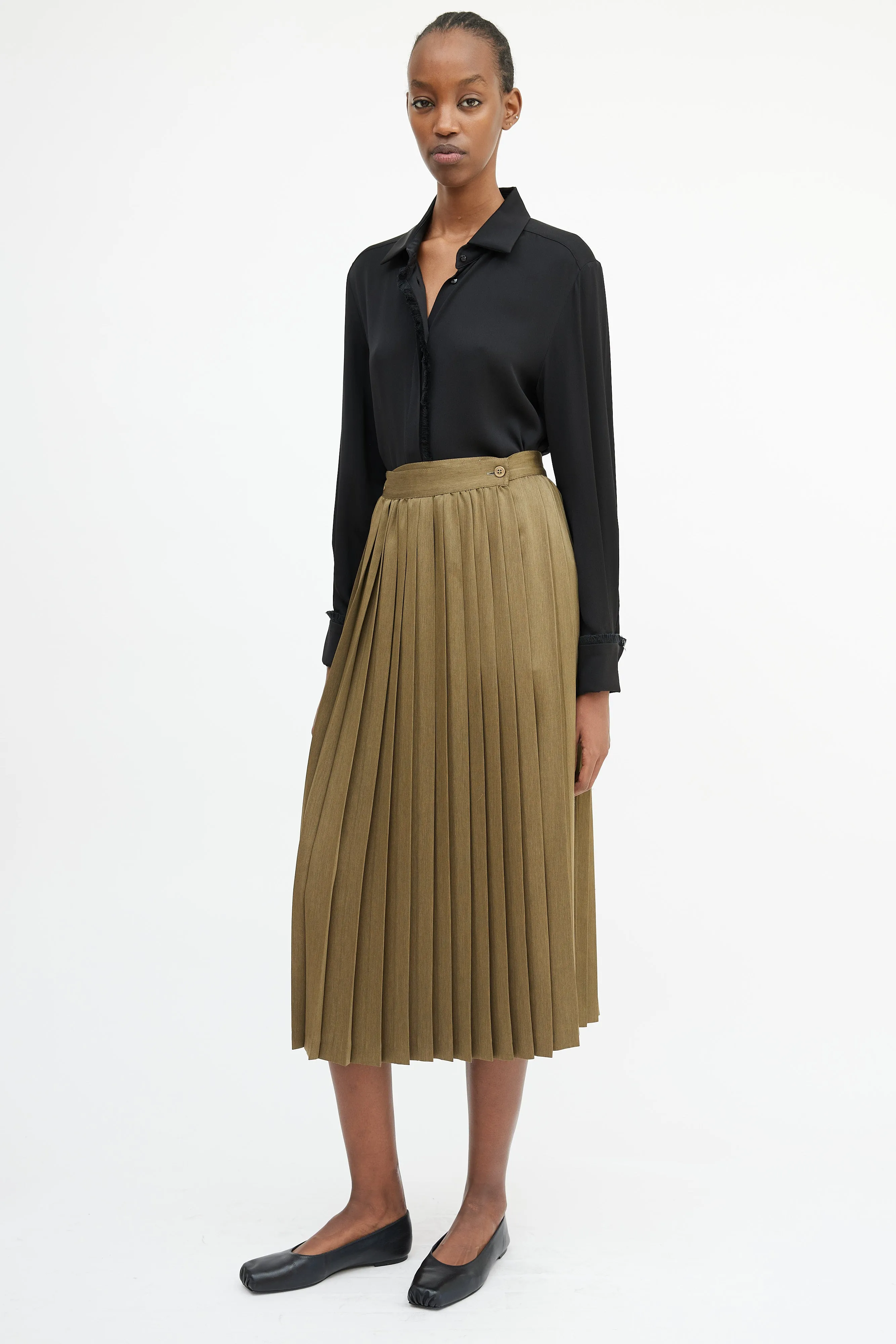 Green Pleated Wrap Front Skirt