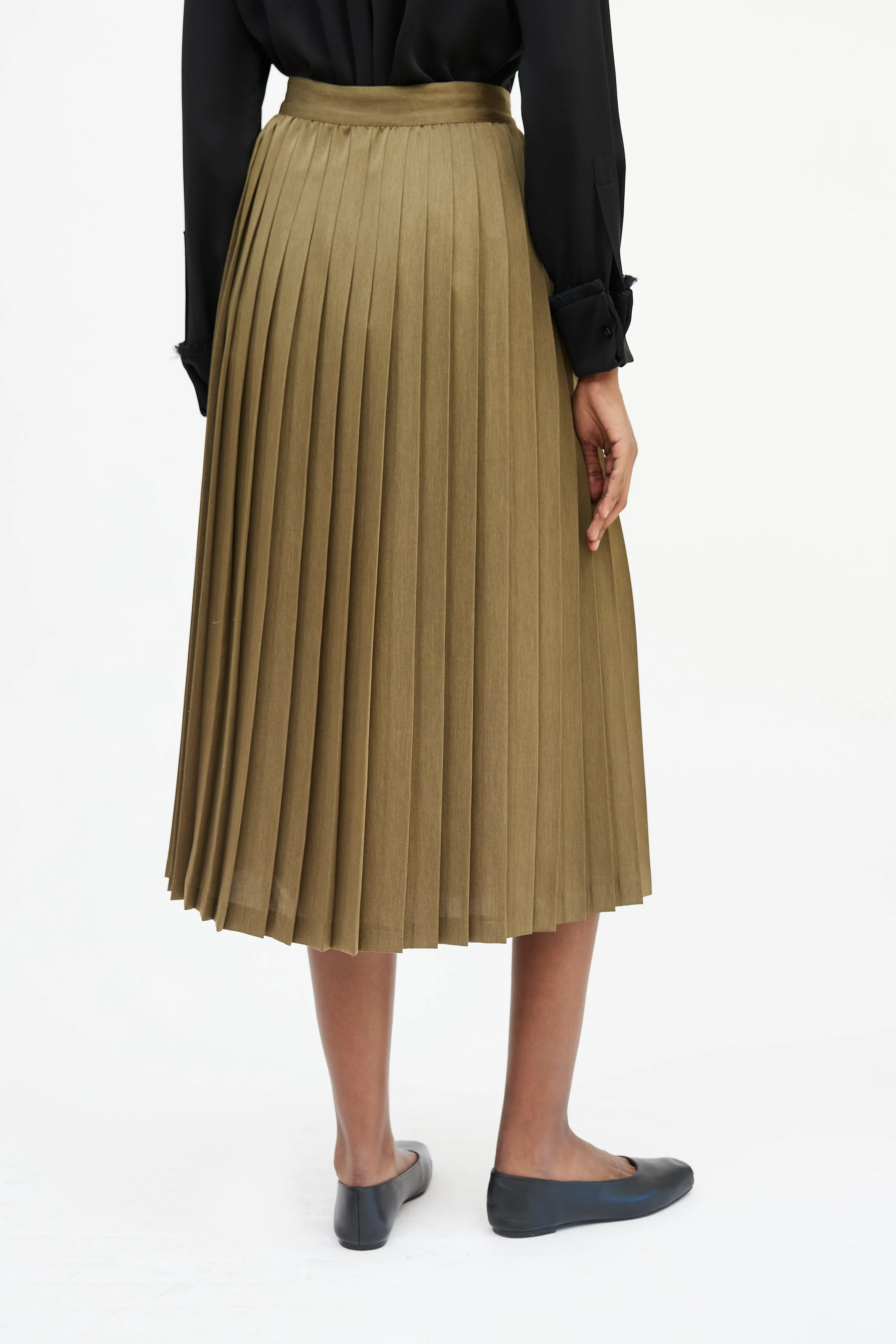 Green Pleated Wrap Front Skirt