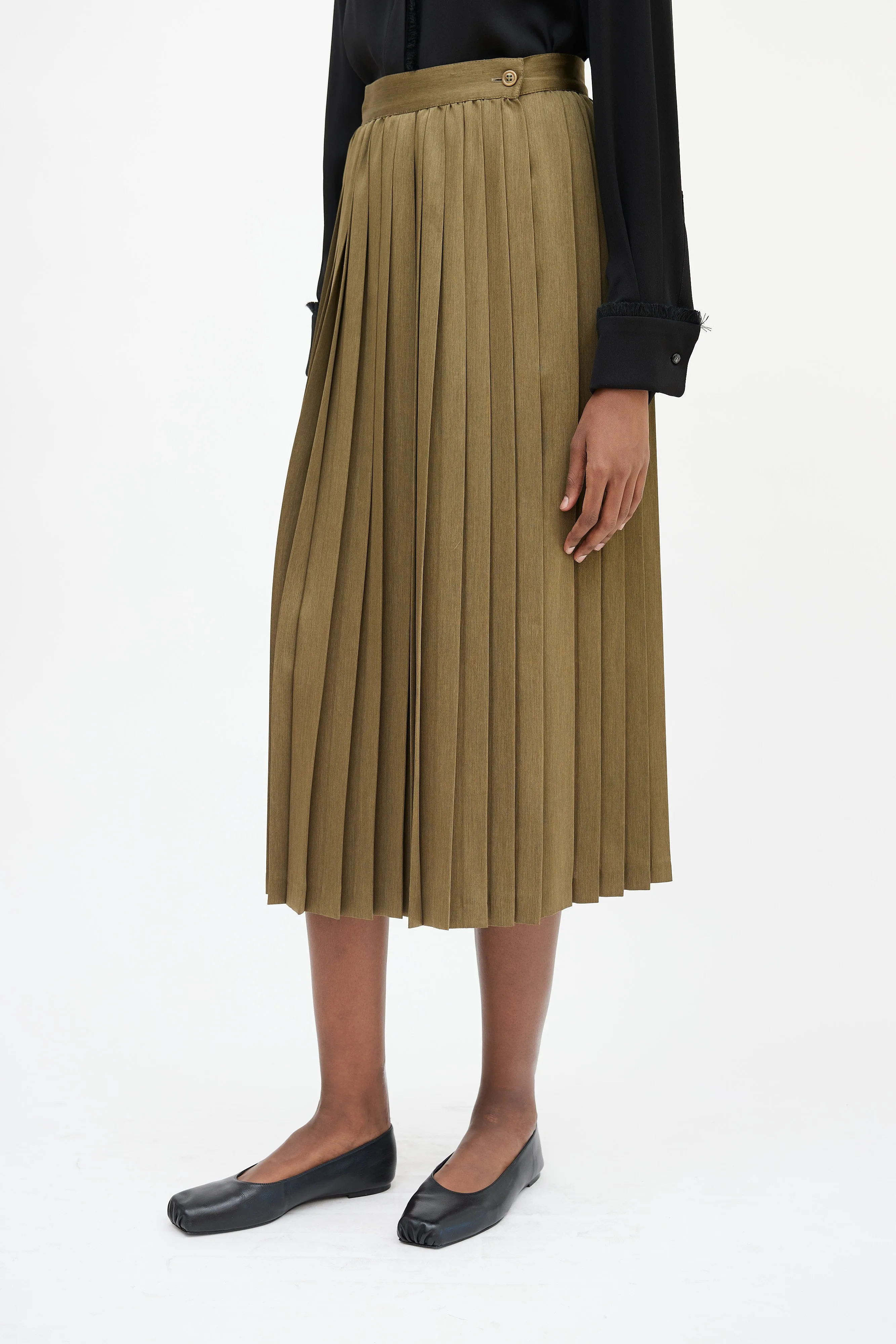 Green Pleated Wrap Front Skirt