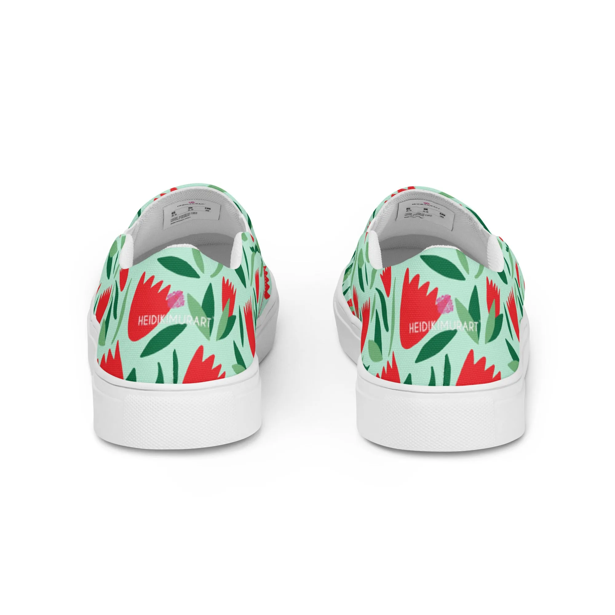 Green Red Floral Women's Shoes, Red Floral Flower Print Women’s Slip-On Canvas Shoes (US Size: 5-12)