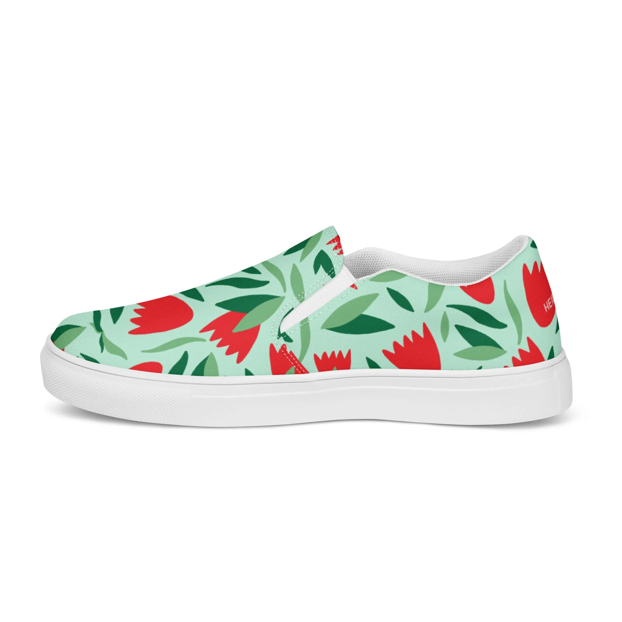 Green Red Floral Women's Shoes, Red Floral Flower Print Women’s Slip-On Canvas Shoes (US Size: 5-12)