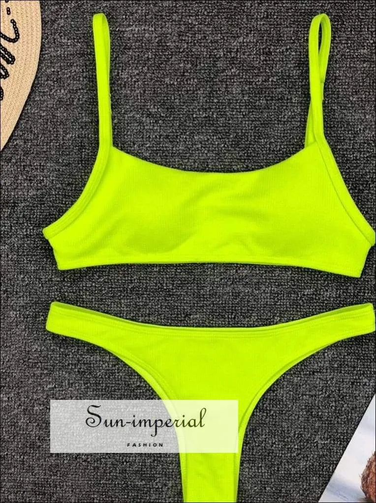 Green Ribbed Tank Bikini Set