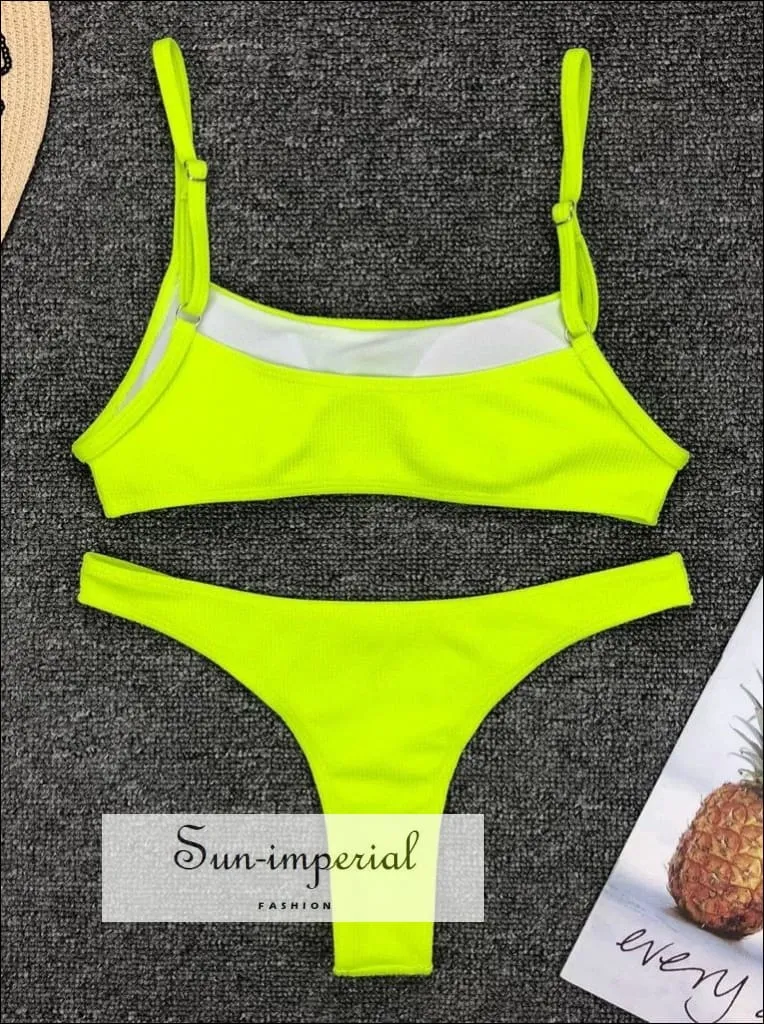 Green Ribbed Tank Bikini Set