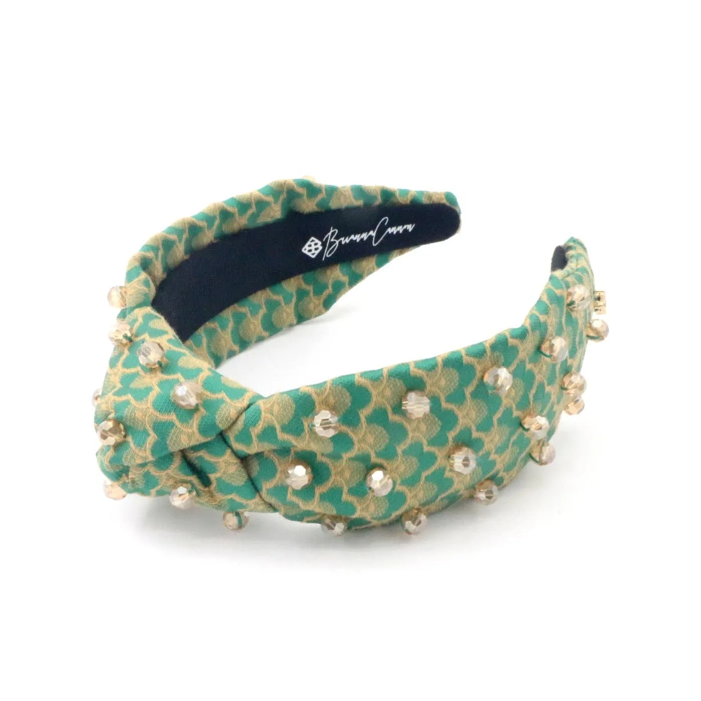 Green Scalloped Headband with Gold Beads