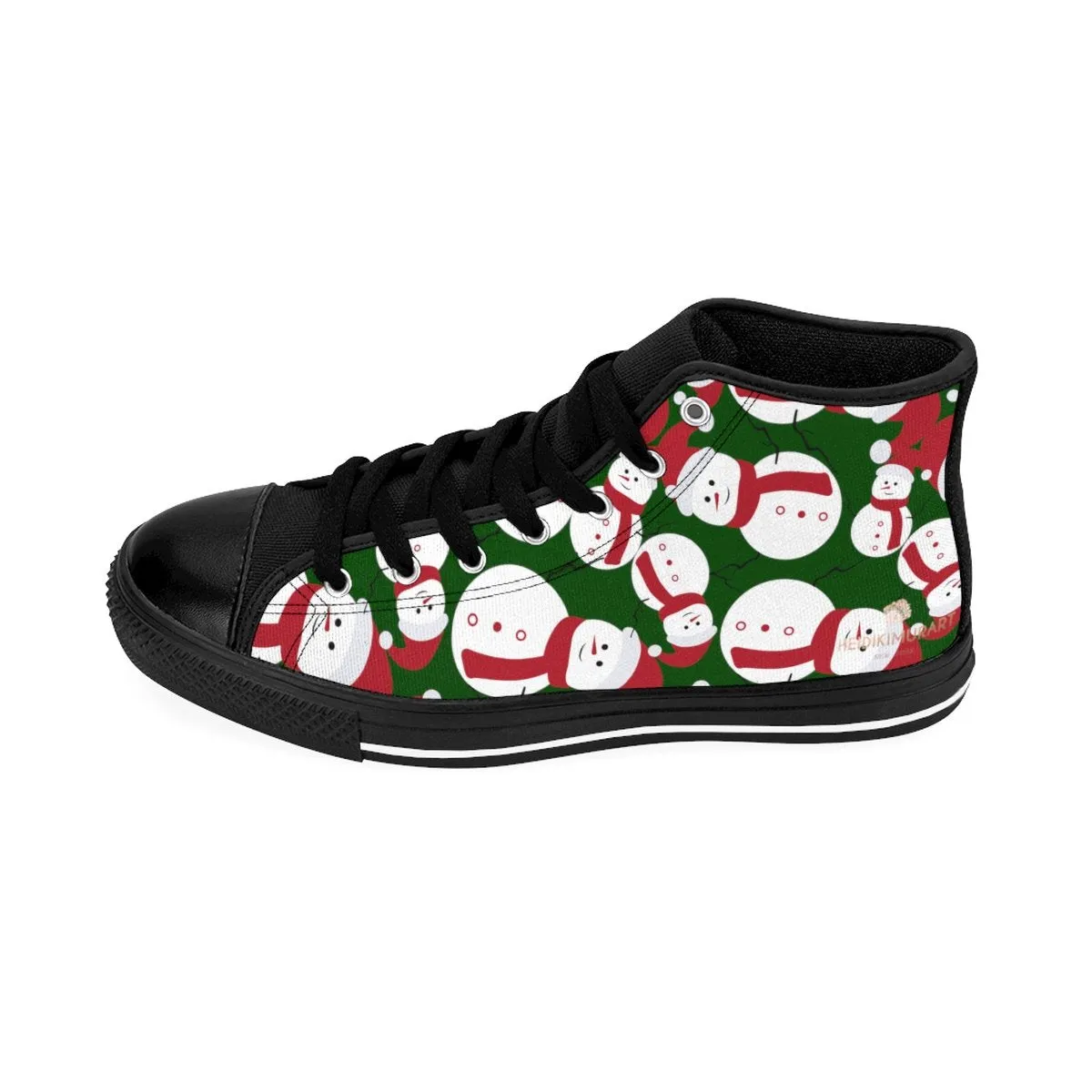 Green Snowman Men's Sneakers, Cute Christmas Red Best High-Top Tennis Shoes For Men (US Size 6-14)