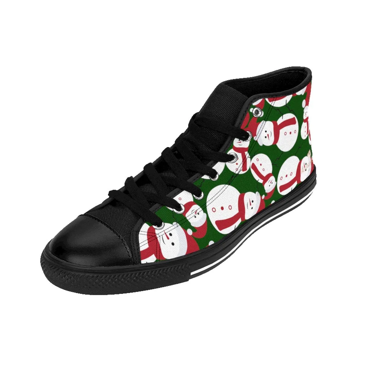 Green Snowman Men's Sneakers, Cute Christmas Red Best High-Top Tennis Shoes For Men (US Size 6-14)