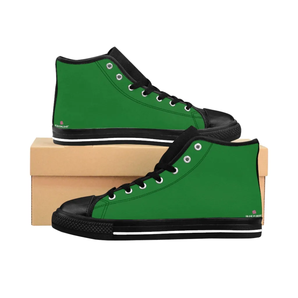 Green Solid Color Men's Sneakers, Best Modern Minimalist Designer Men's High-top Sneakers