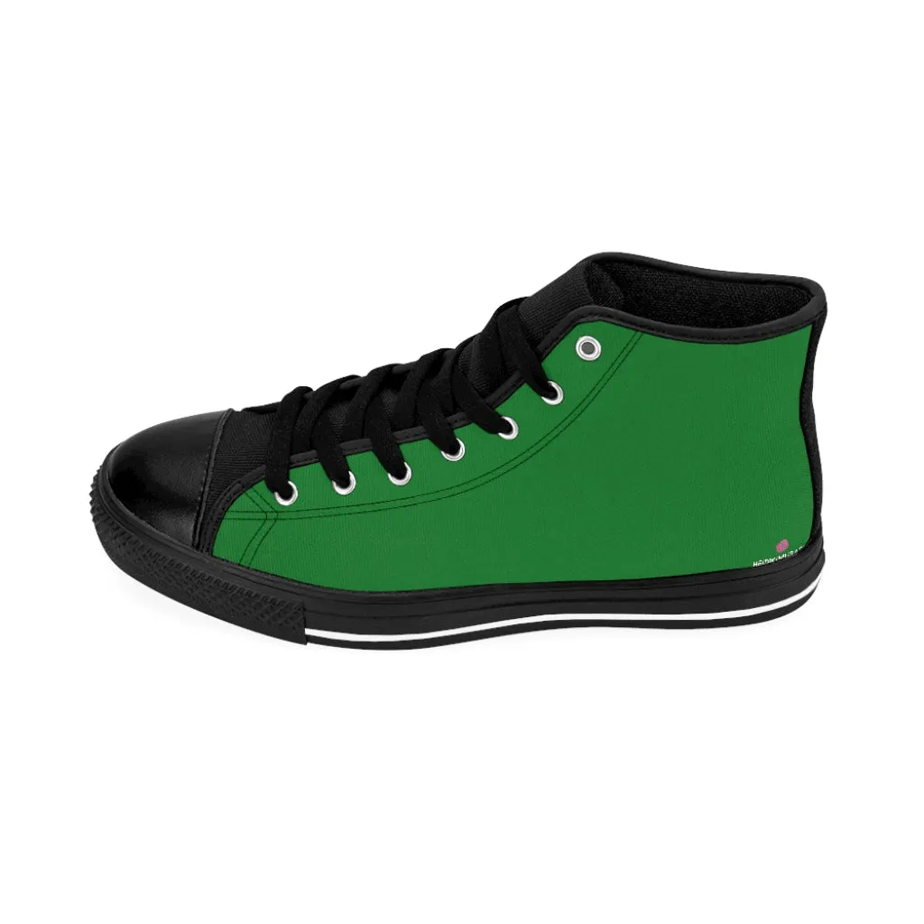 Green Solid Color Men's Sneakers, Best Modern Minimalist Designer Men's High-top Sneakers