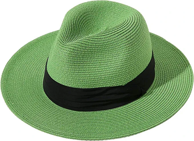 Green Summer Banding Beach Straw Sunhat