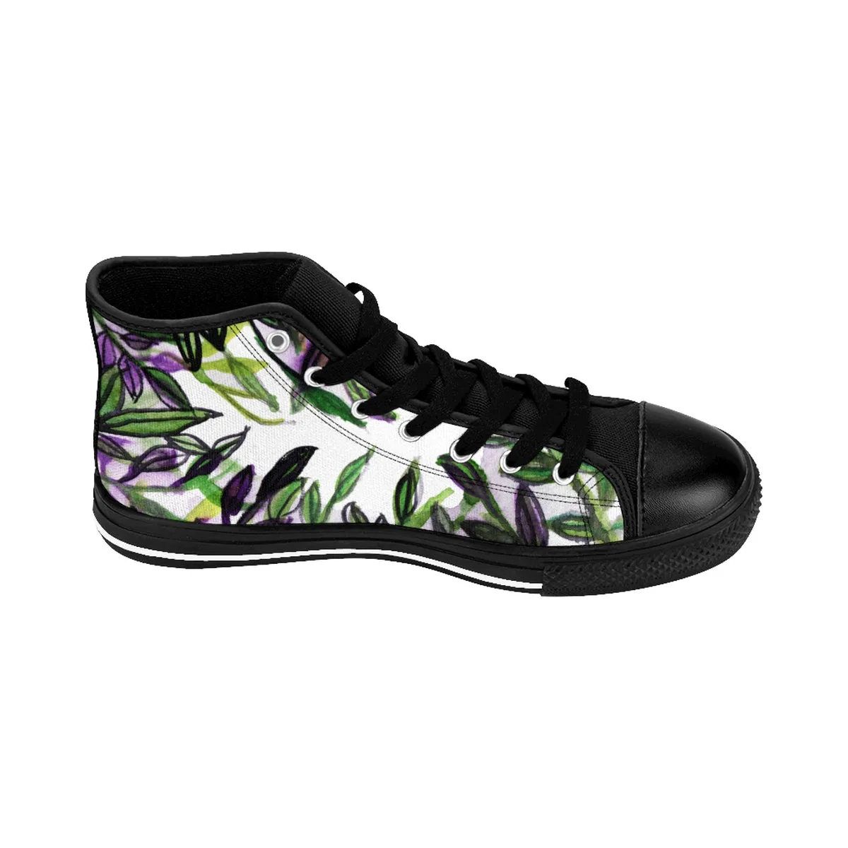 Green Tropical Leaf Men's Sneakers, Tropical Print Men's High-top Tennis Running Shoes