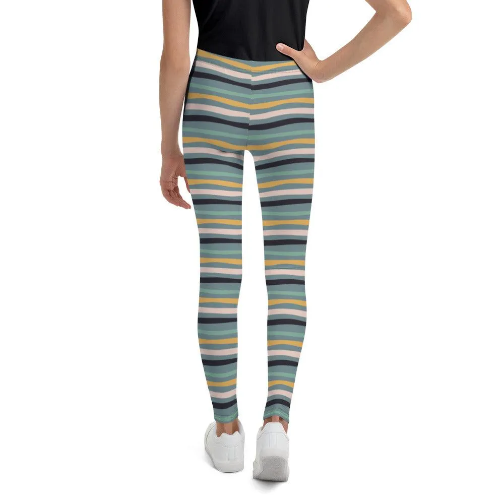 Green Tropical Stripes Youth Leggings