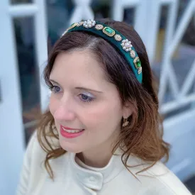 Green Velvet Headband with Pearls Wedding Guest Hair Band