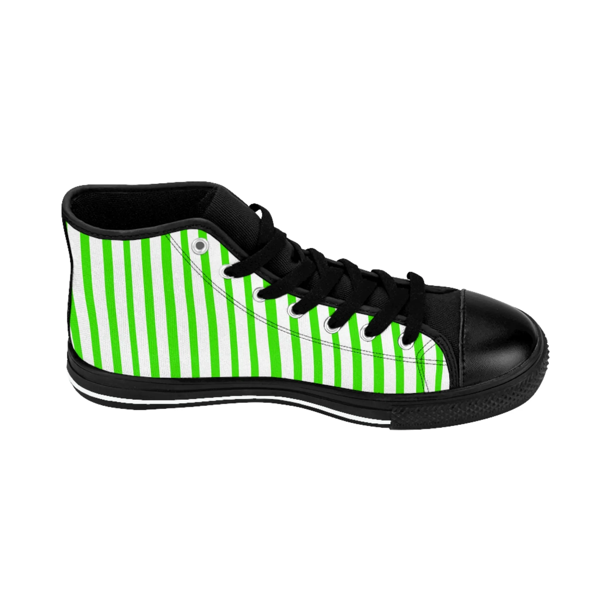 Green White Striped Men's Sneakers, Modern Stripes Men's Designer Tennis Running Shoes (US Size: 6-14)