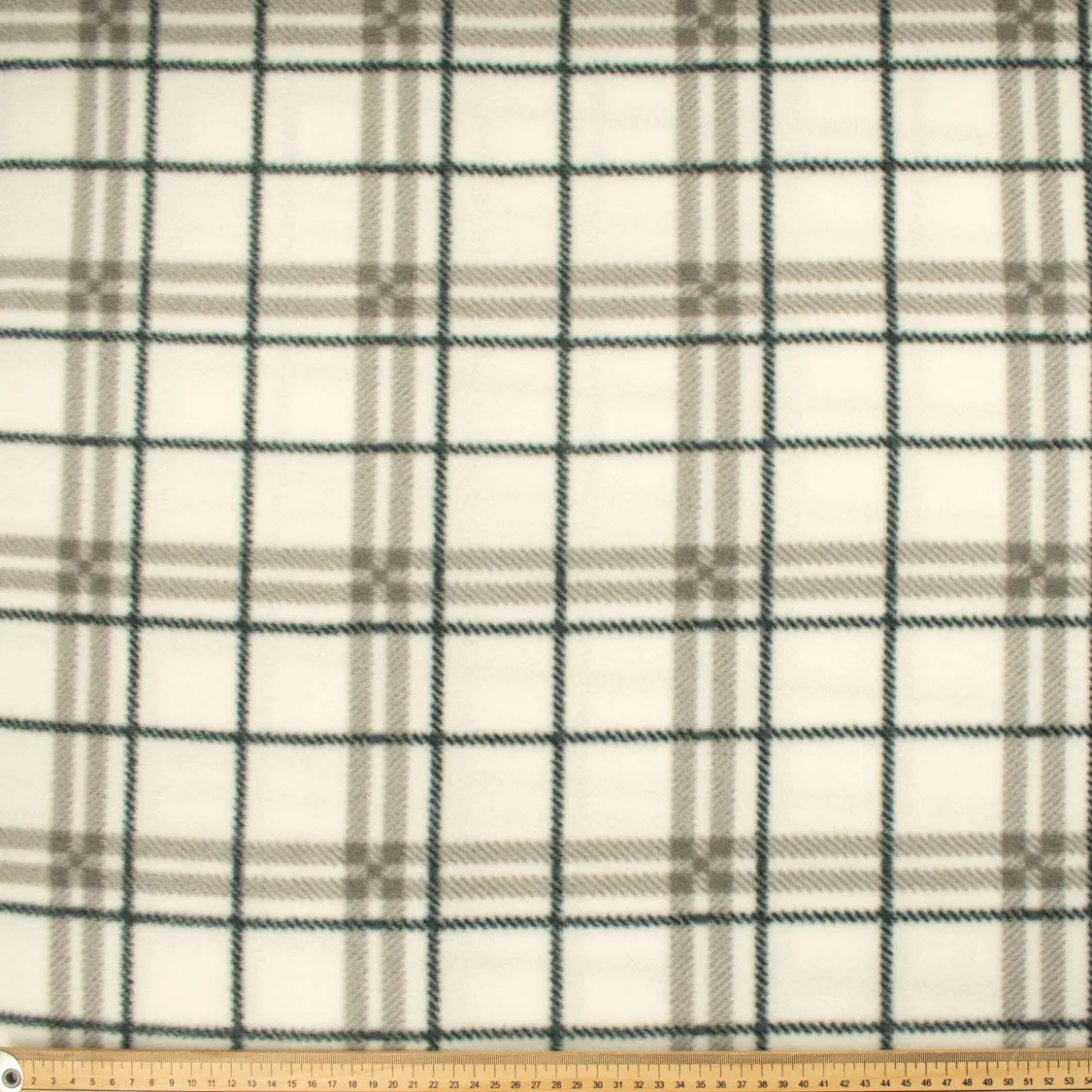 Grey & Dark Green Checks on Cream Printed Polar Fleece DSN #37