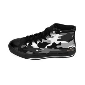 Grey Camo High-top Sneakers, Camouflage Military Print Men's Designer Tennis Running Shoes