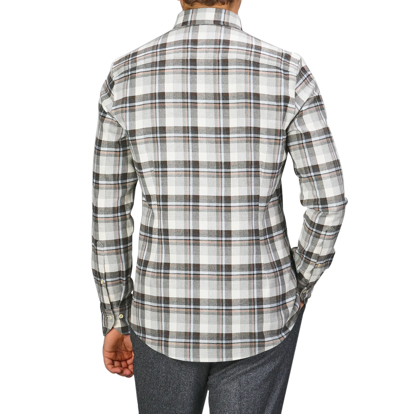 Grey Checked Cotton Flannel Slimline BD Shirt