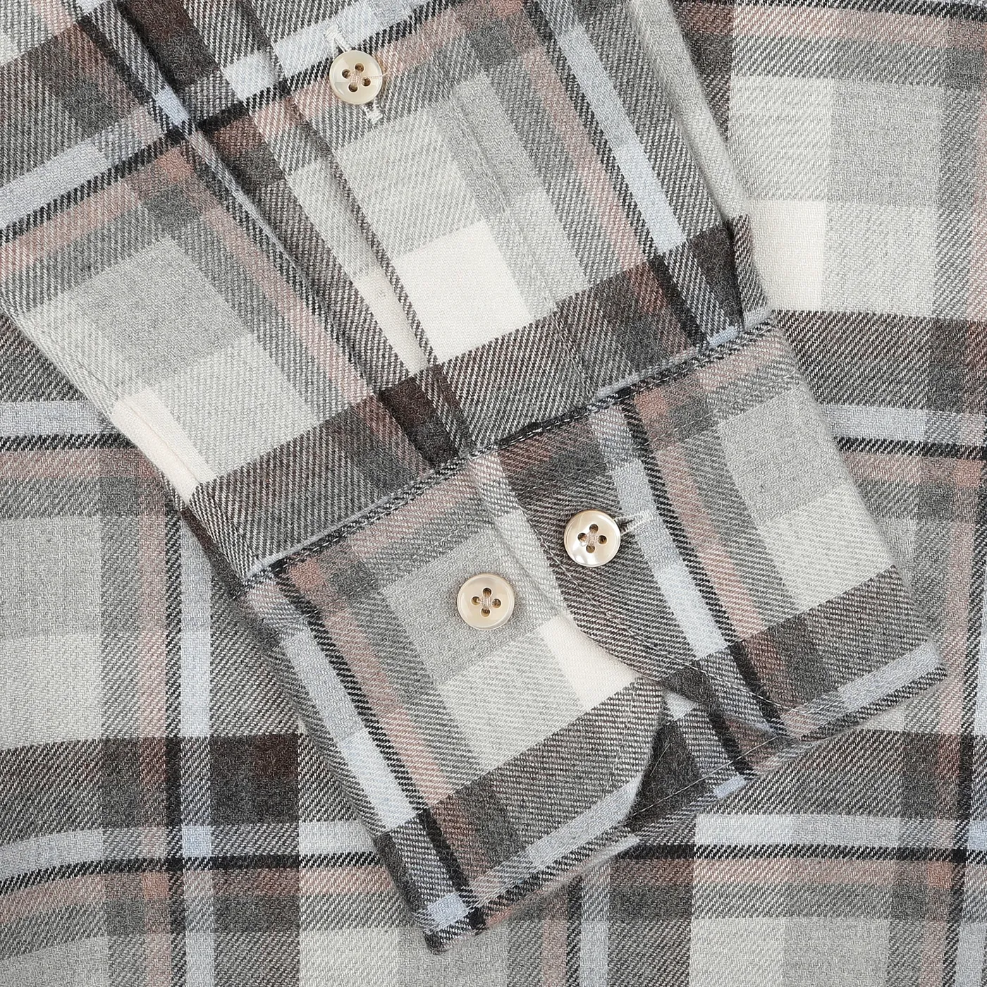 Grey Checked Cotton Flannel Slimline BD Shirt