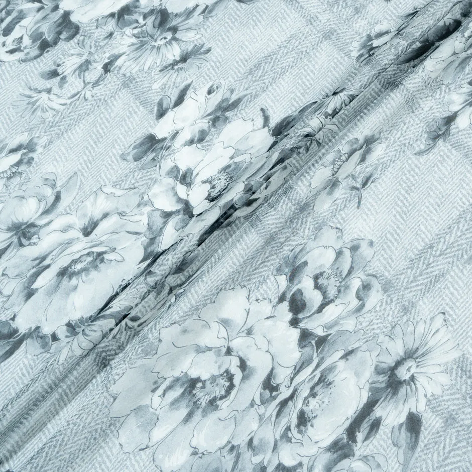 Grey Floral Printed Pure Silk Chiffon