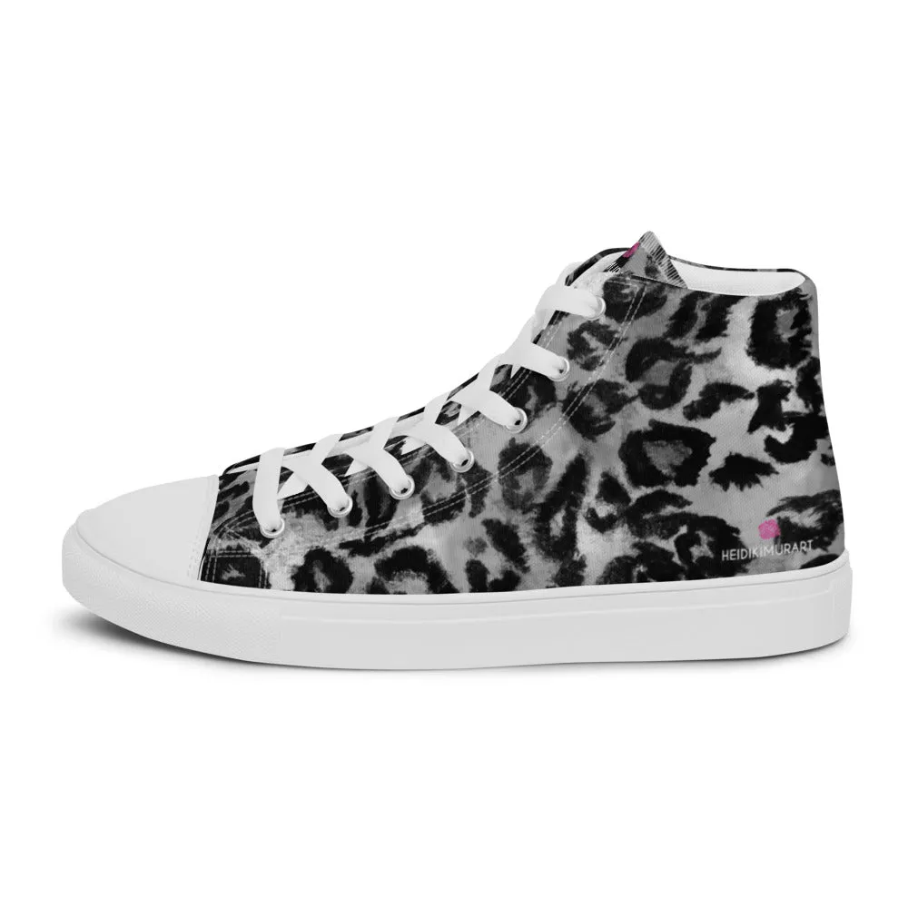 Grey Leopard Print Men's Sneakers, Grey Leopard Print Premium High Top Tennis Shoes For Men