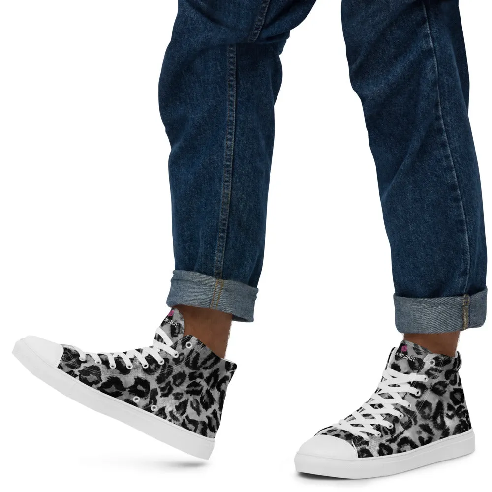 Grey Leopard Print Men's Sneakers, Grey Leopard Print Premium High Top Tennis Shoes For Men