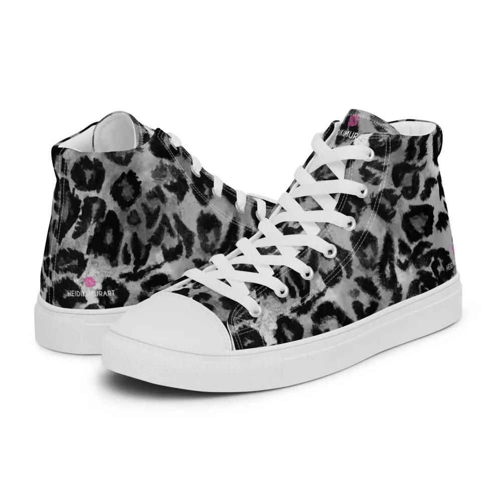 Grey Leopard Print Men's Sneakers, Grey Leopard Print Premium High Top Tennis Shoes For Men