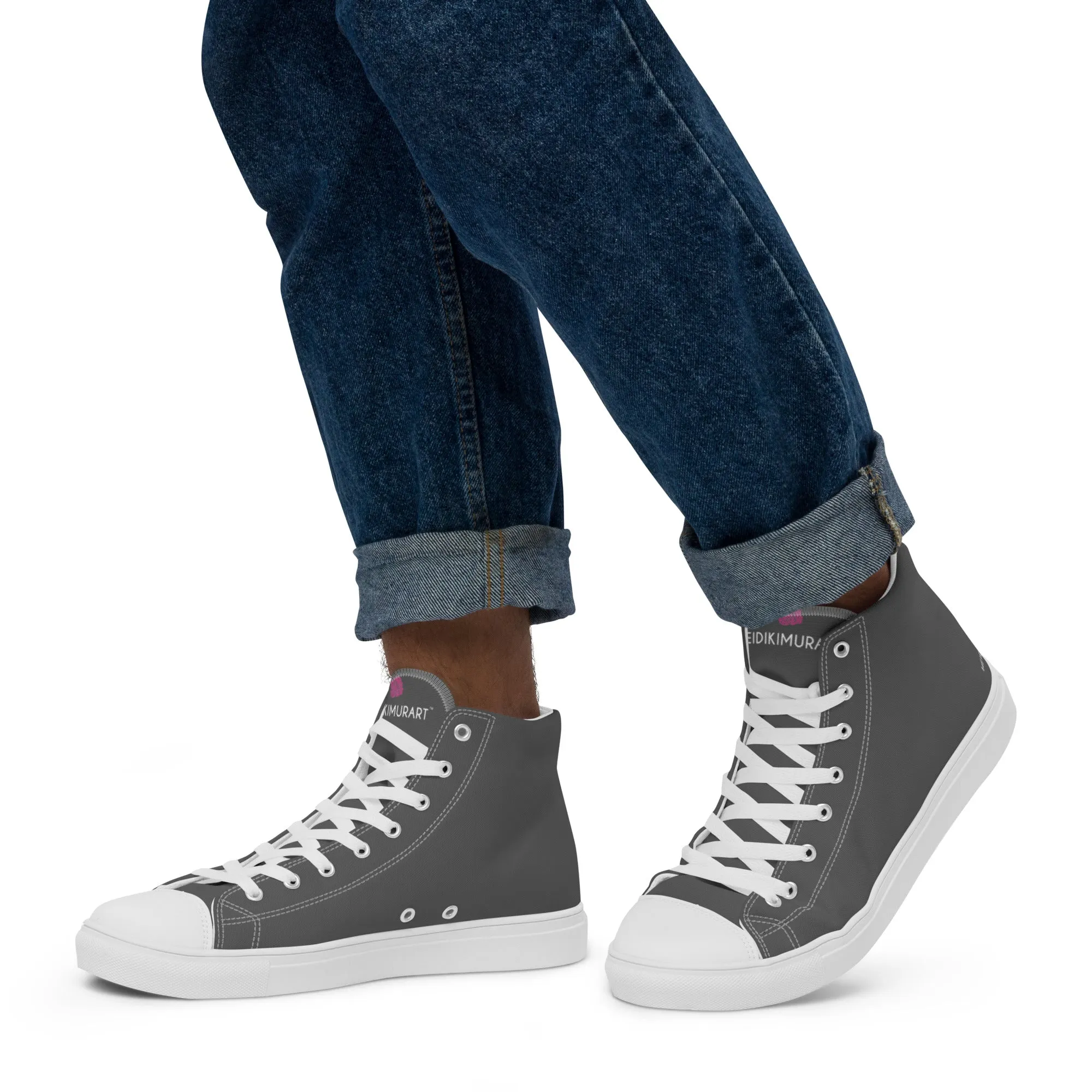 Grey Men's High Tops, Solid Color Best Men’s high top canvas shoes