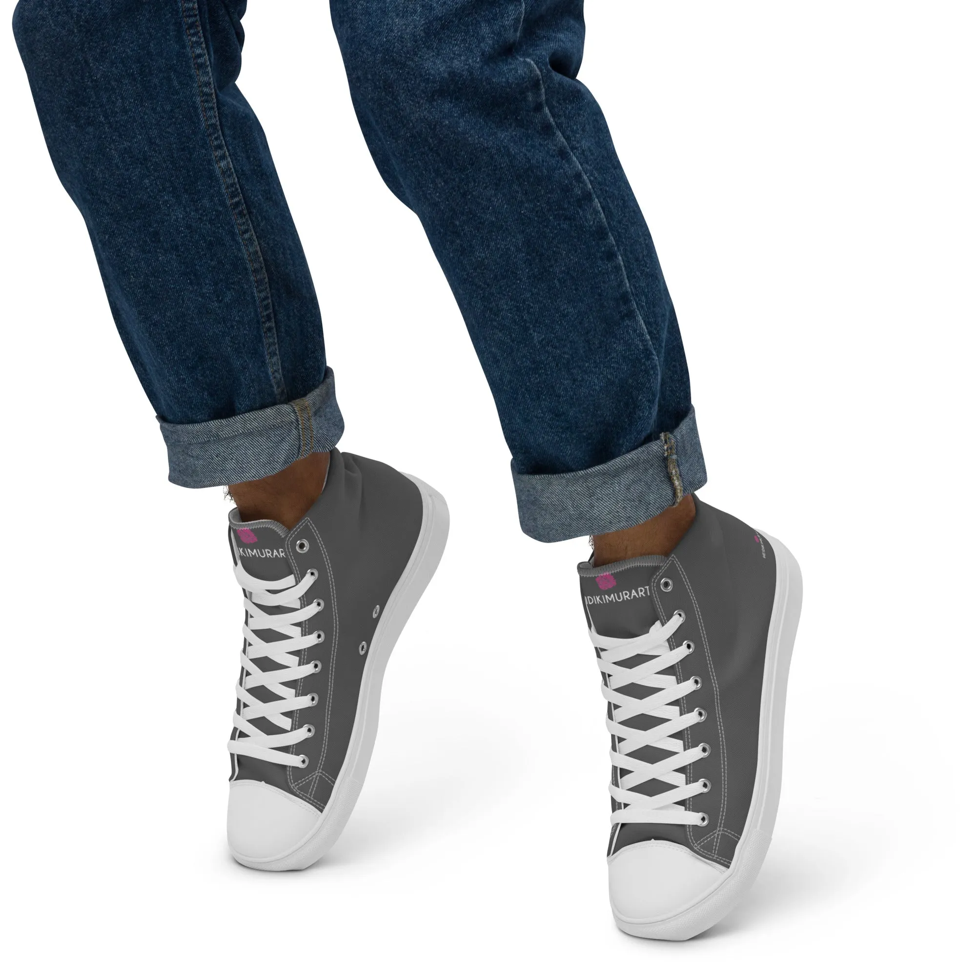 Grey Men's High Tops, Solid Color Best Men’s high top canvas shoes