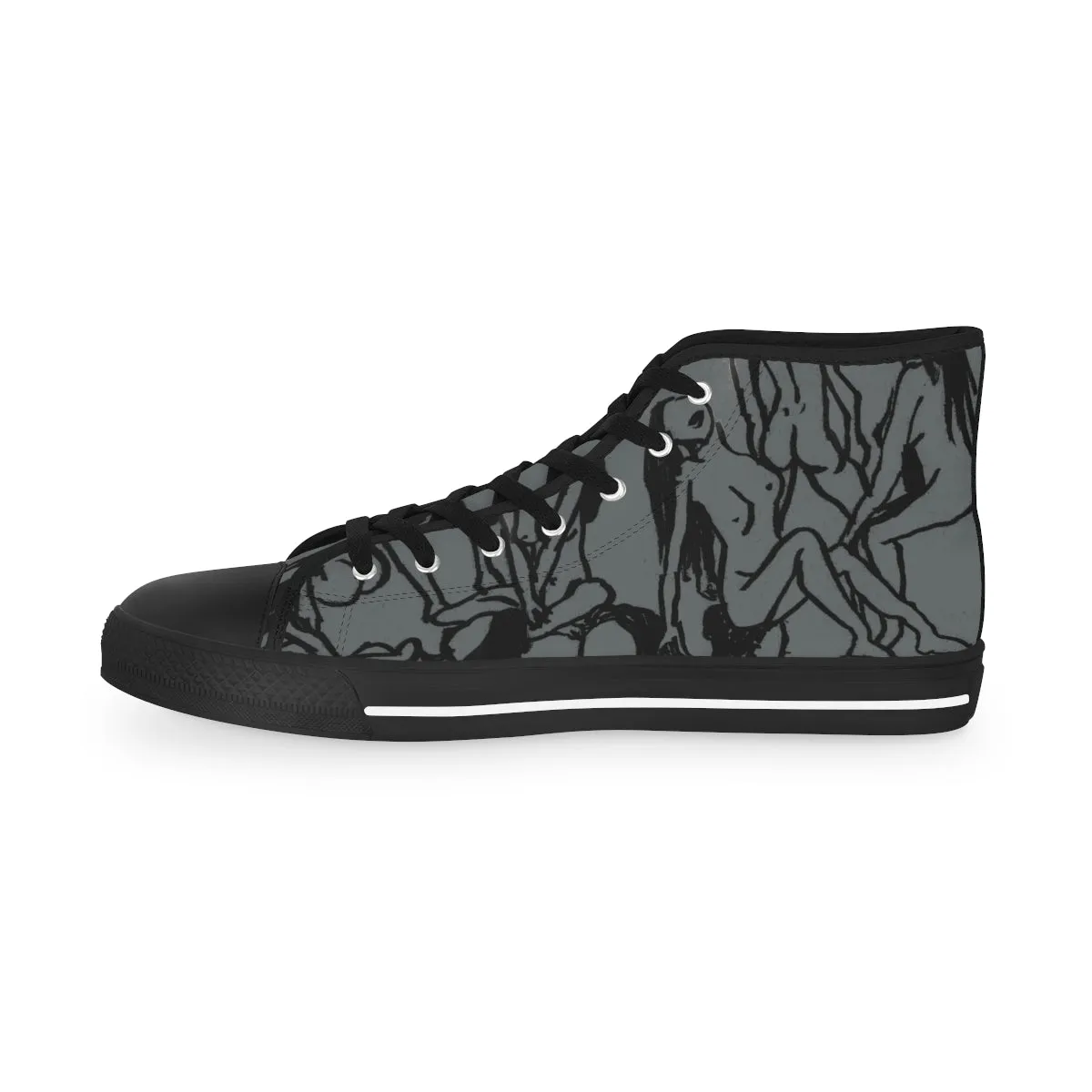 Grey Nude Art Men's High Tops, Modern Minimalist Best Men's High Top Sneakers Unique Running Shoes