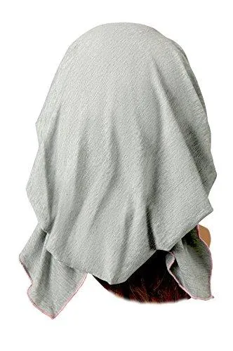 Grey Pre-tied Head-scarf Tichel Soft Cotton Boho Chic ShariRose Decorative Over-Lock Collection! (Gray pink short)