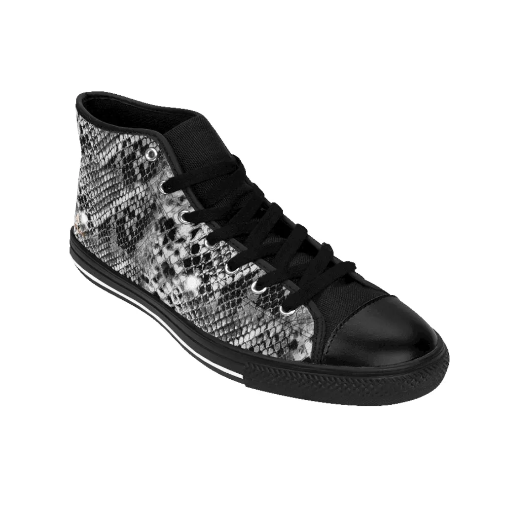 Grey Snake Print Men's Sneakers, Men's Tennis Shoes, Reptile Print Designer Best High-tops For Men