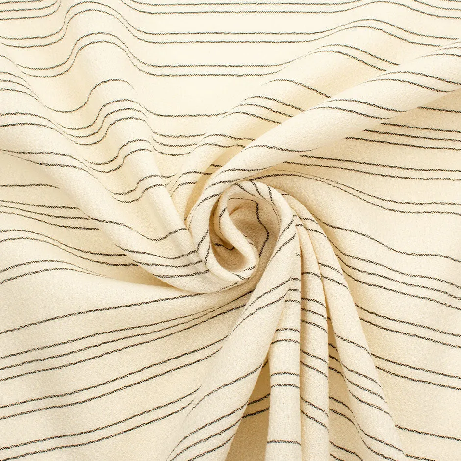 Grey Striped Cream Double Wool Crêpe