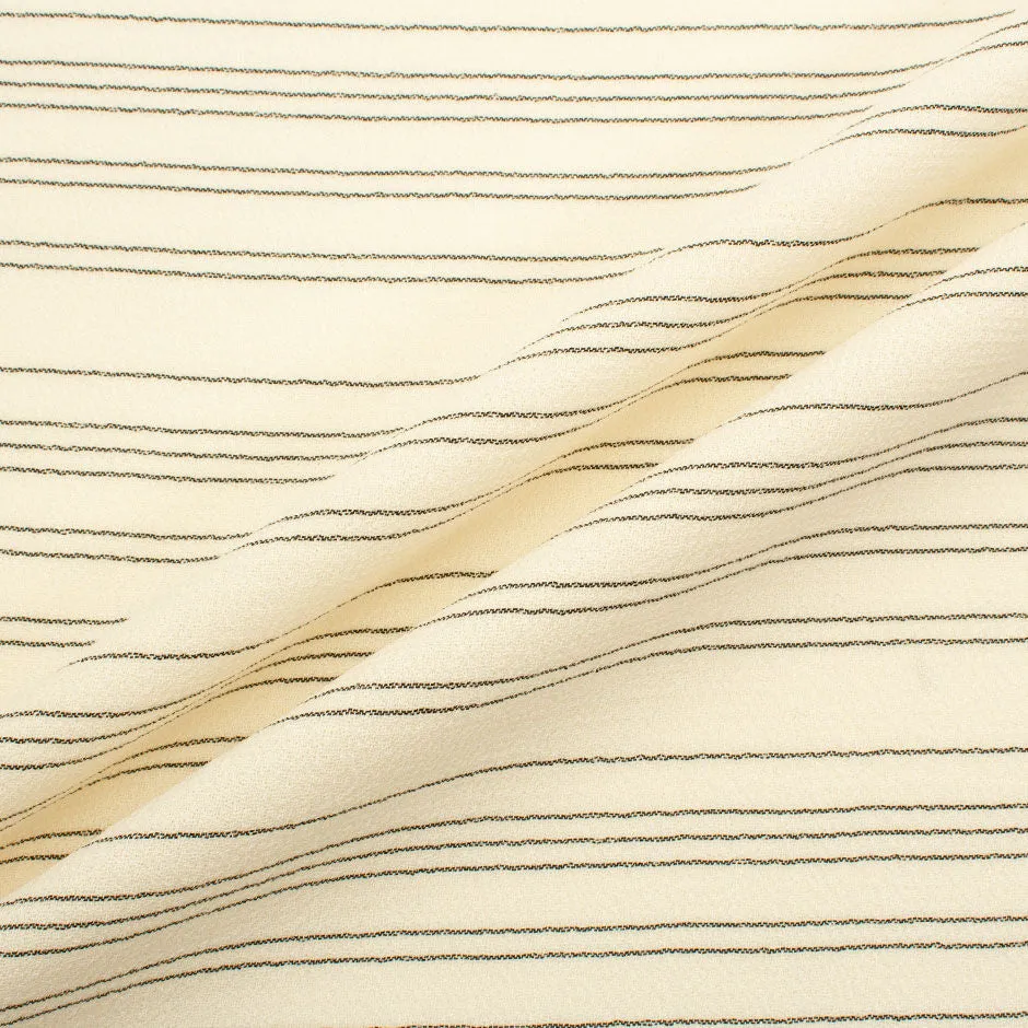 Grey Striped Cream Double Wool Crêpe