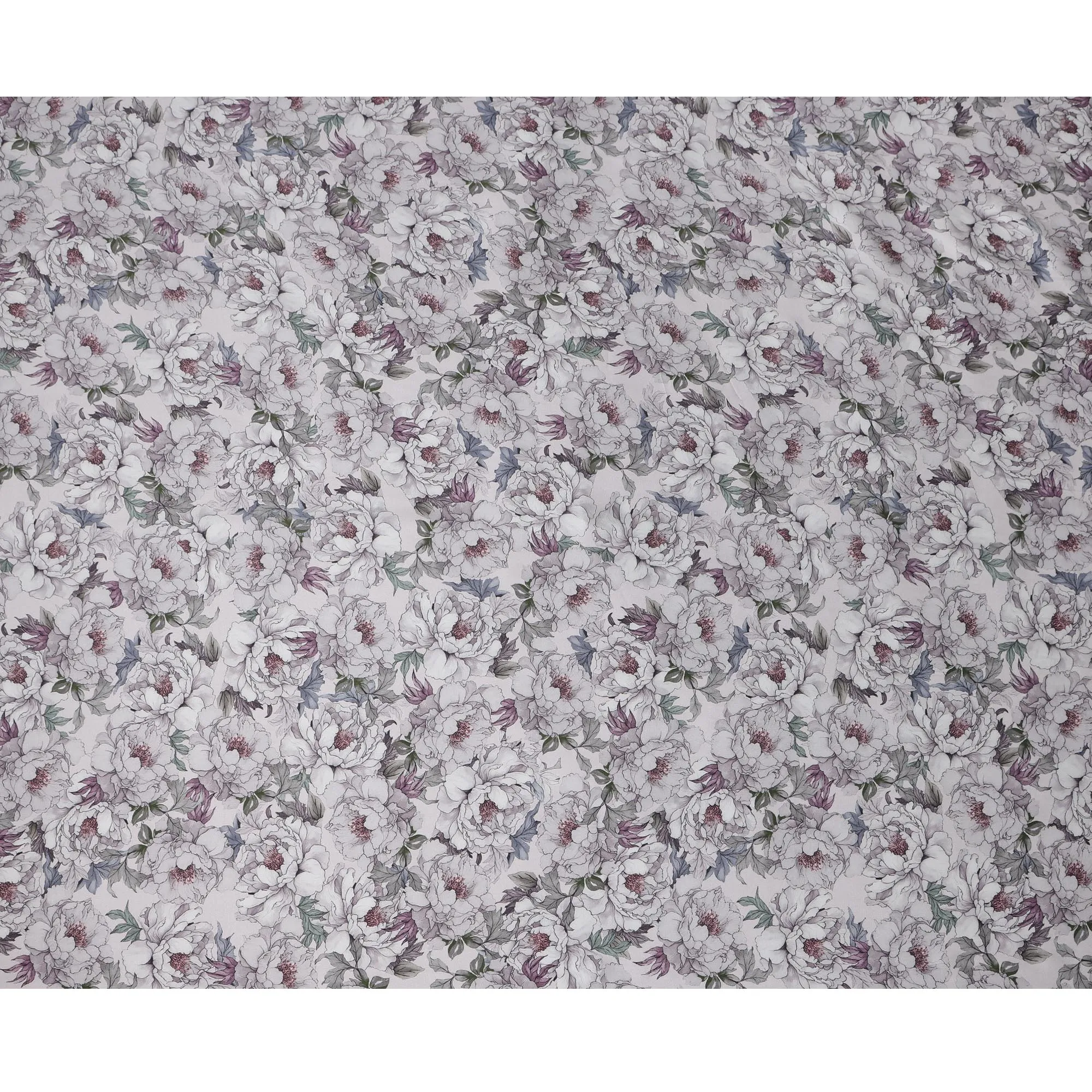 Grey Synthetic Modal Satin Fabric with Delicate Floral Print, 110 cm Width-D20958