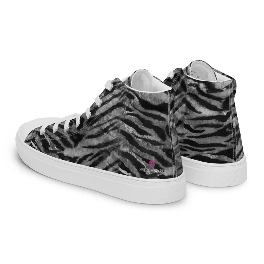 Grey Tiger Striped Women's Sneakers, Animal Print Designer Tiger Stripes High Top Tennis Shoes