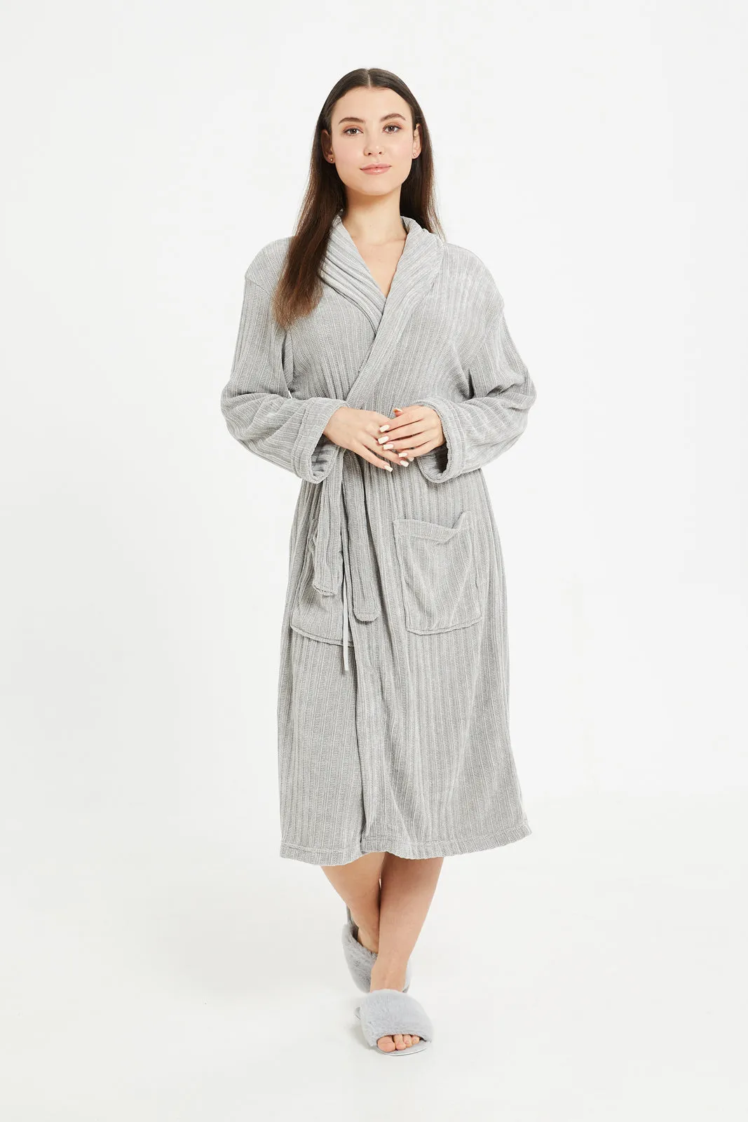 Grey Ultra Soft Belted Bathrobe