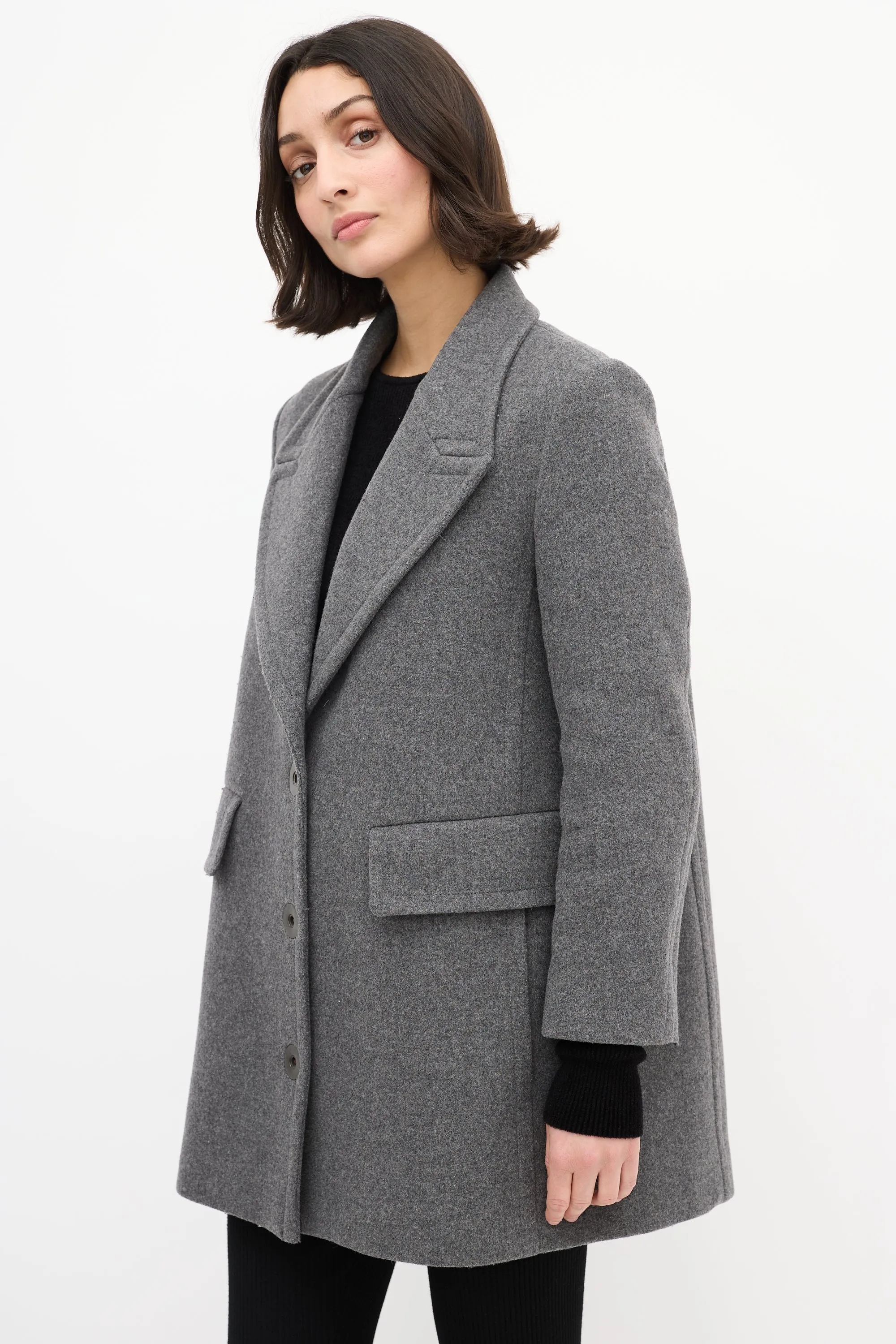 Grey Wool Mid Length Coat